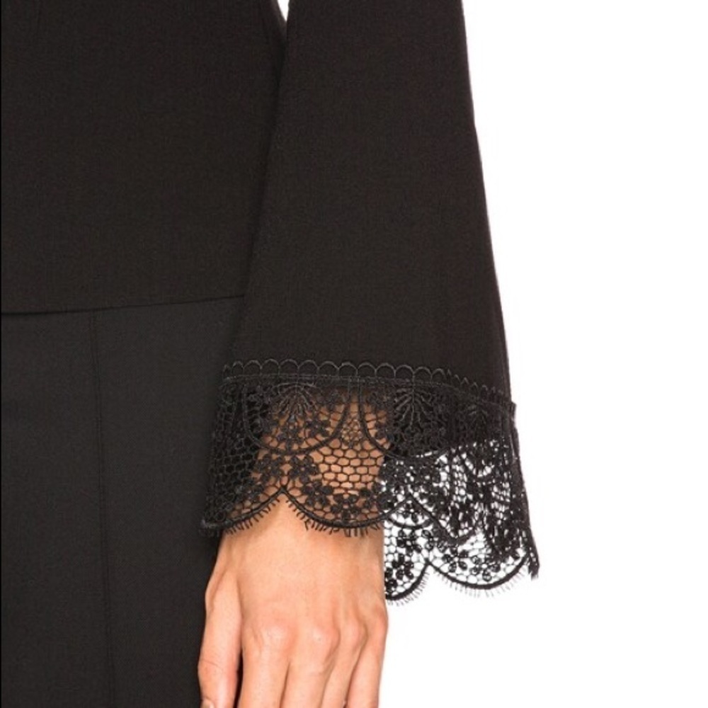 Black One Shoulder Ruffle Lace Trim Bell Sleeve Blouse Top - Picture 5 of 11